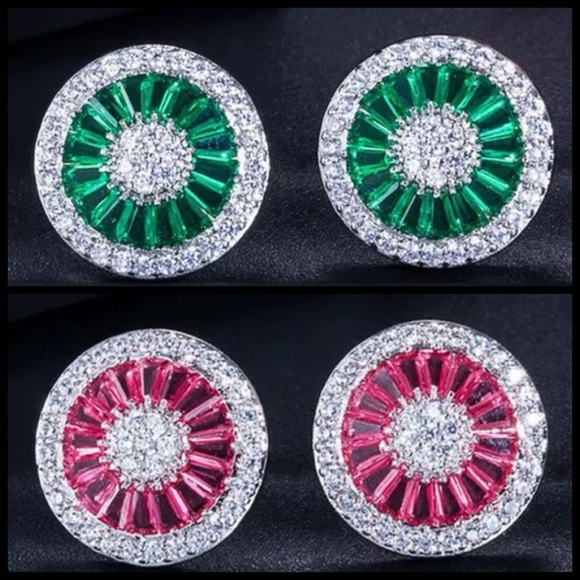 🎁 Round Baguette Zircon Earrings - Picture 1 of 12